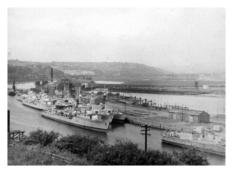 c.1954-6 - H.M.S. Zodiac (R54 - D54) - Royal Naval Reserve Fleet vessel with others laid up at Penarth Dock. 