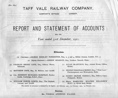 TVR Statement of Accounts - 1921