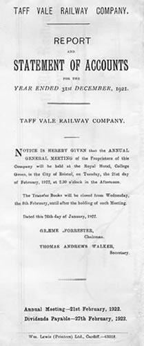 Taff Vale Railway Company - Statement and Accounts - 1921