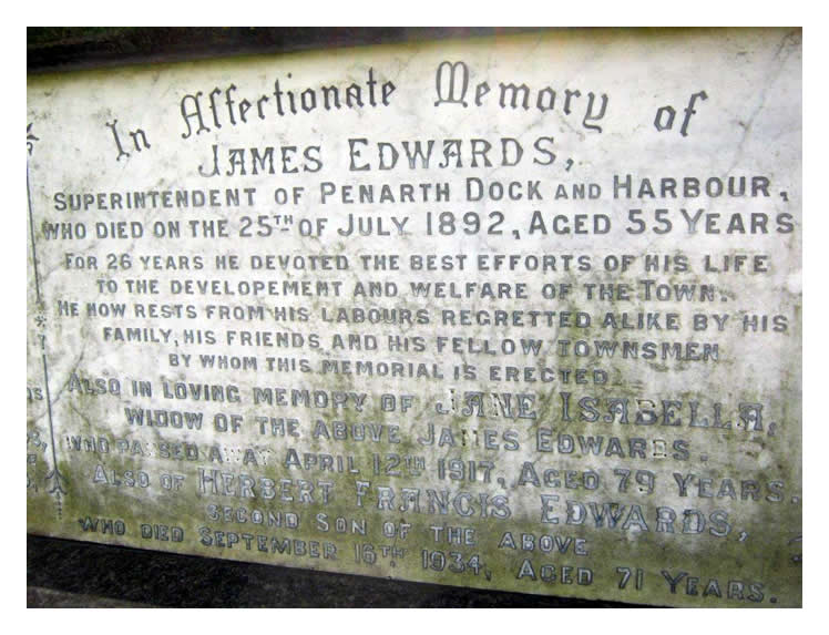 In Affectionate Memory of James Edwards, Superintendent of Penarth Dock and Harbour