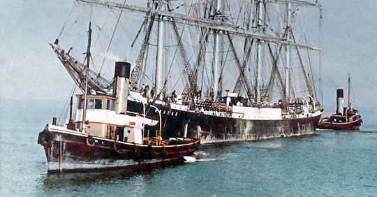 Passat under tow into Penarth Dock in 1949