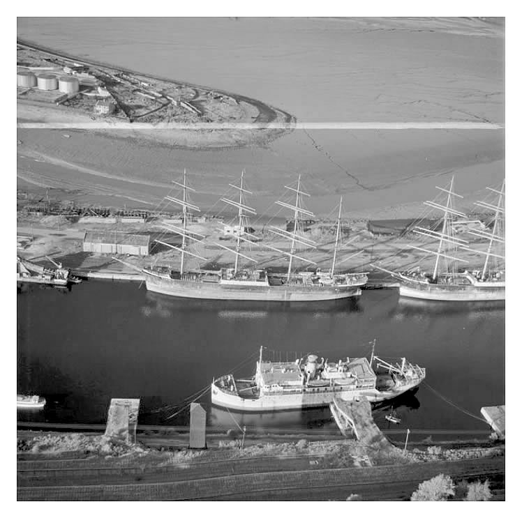'Passat' and 'Pamir' moored in Penarth Dock in 1950. 