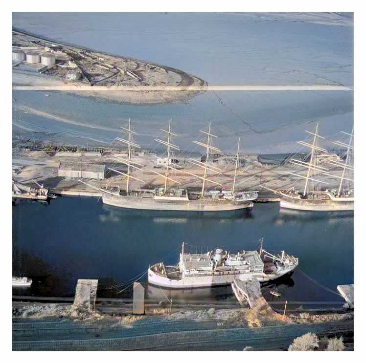 'Passat' and 'Pamir' moored in Penarth Dock in 1950. 