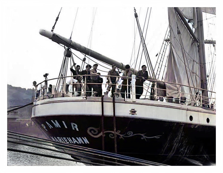 The four masted barque 'Passat' moored up in Penarth Dock during October 1949.