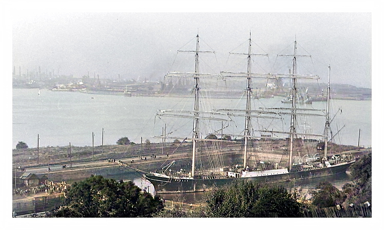 1949 - The 4th of October 1949 with 'Passat' passing through the Penarth Dock Basin under tow on her way to her berth at the northern quay of the main dock.