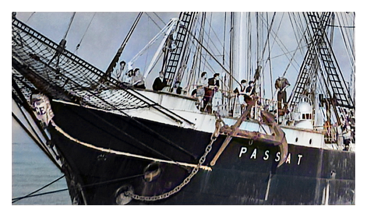 1949 - 'Passat' in Penarth Roads under tow on the 4th October heading for Penarth Dock. 
