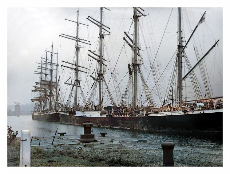 1949 - 'Passat', and ahead, 'Pamir', moored up at Penarth Dock.