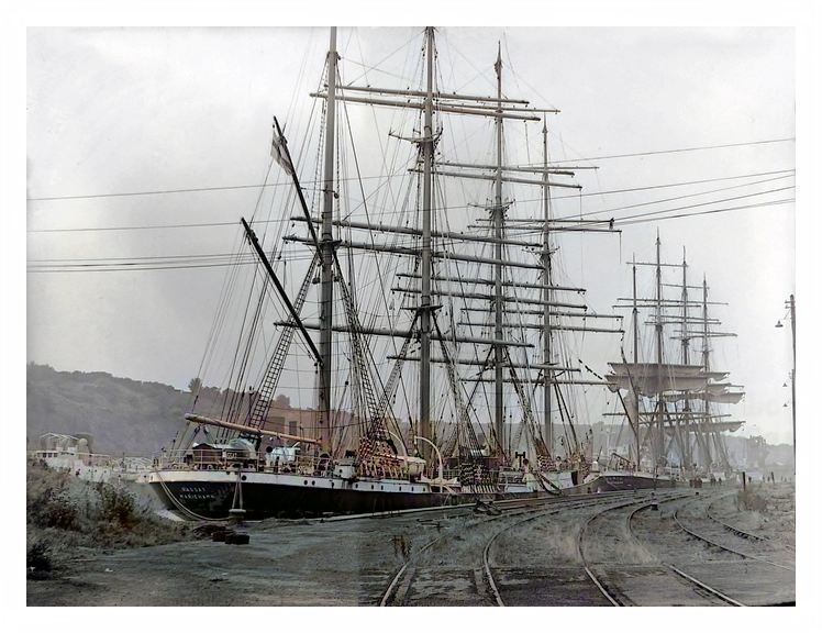 1949 - 'Passat', and ahead, 'Pamir', moored up at Penarth Dock.