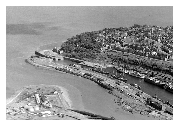 c.1950 - Another ariel photograph attributed to H. Tempest Limited of the Ely Tidal Harbour and Penarth Dock showing 'Passat' and 'Pamir' laid up at the northern quay. 