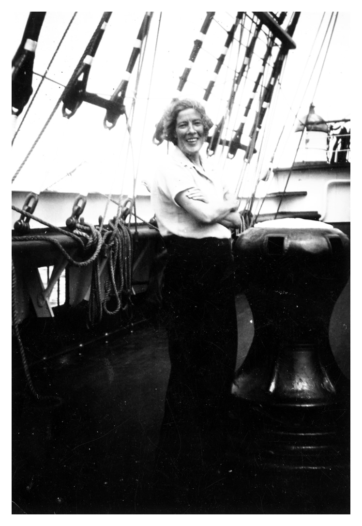 1939 - Betty Northmore on the deck of the 'Passat'.