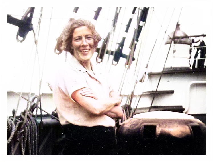 1939 - Betty Northmore on the deck of the 'Passat'.