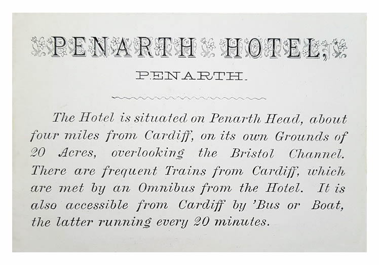 1880's - Penarth Hotel, Penarth - R. Wain, Proprietor.