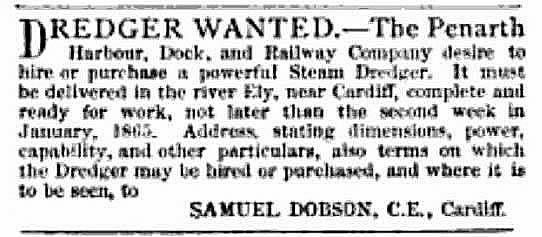 Dredger Wanted - 1864.
