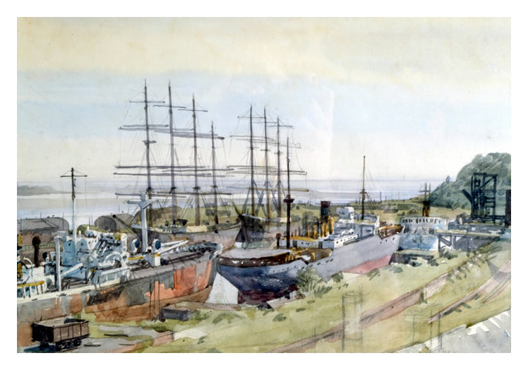 Arthur Weaver - 'Pamir and Passat at Penarth, Wales.' - 1950.