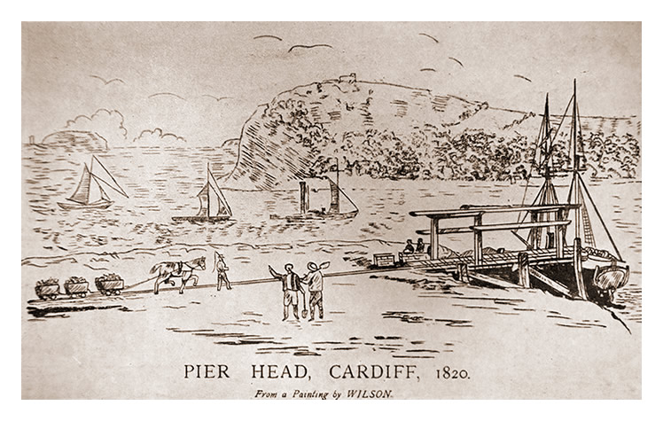 'Pier Head, Cardiff, 1820 - from a painting by Wilson'