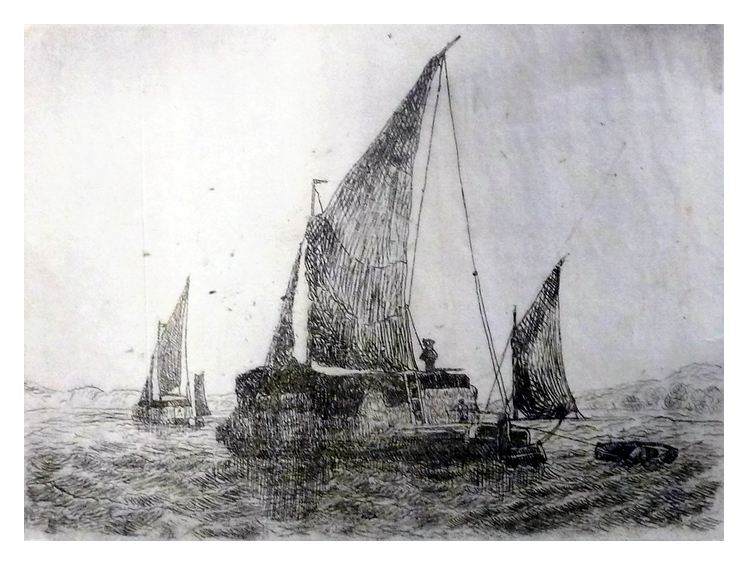 W. G. Webber - 'A Severn Trow' with a cargo thought to be of hides plying in Bristol Channel, off Penarth.