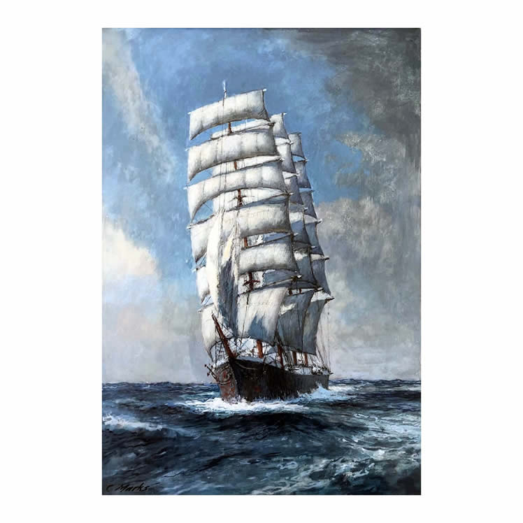 Claude Marks - A fine watercolour of a Blohm and Voss vessel assumed to be 'Passat' making way in full sail.