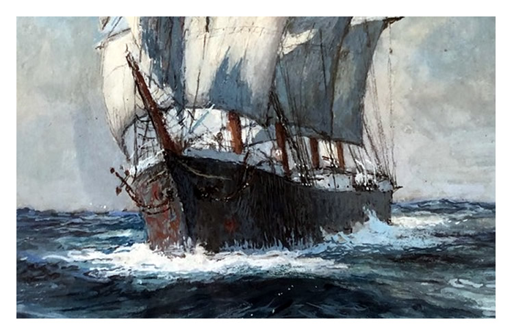 Claude Marks - A fine watercolour of a Blohm and Voss vessel assumed to be 'Passat' making way in full sail.