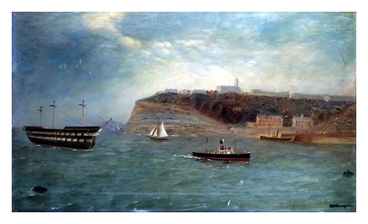 British School - 19th Century - H.M.S. 'Hamadryad' hospital ship under tow off Penarth Head. 
