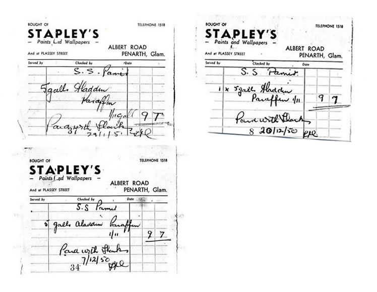 Stapley's Penarth receipts