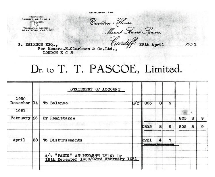 Account to T.T.Pascoe relating to 'Pamir'