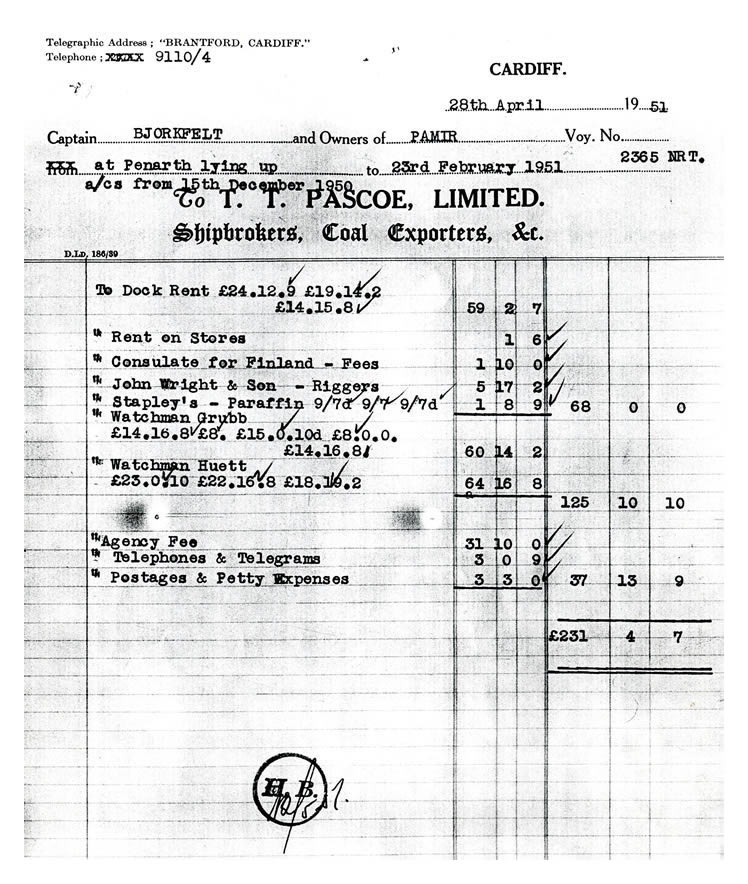 statement of account for owners of 'Pamir'