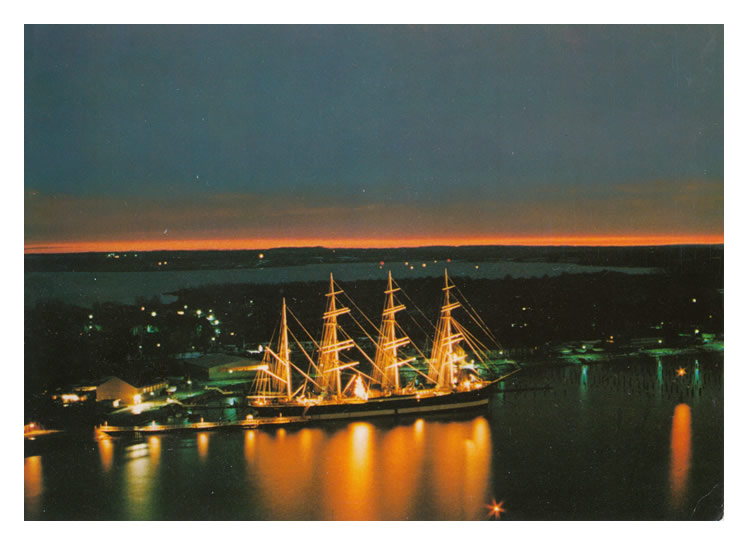 'Passat' moored, at night, at the harbour of Travem&uuml;nde 