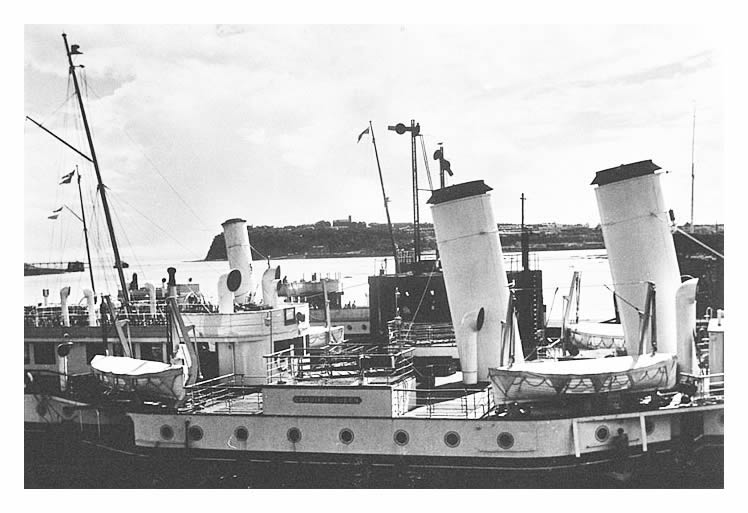 Cardiff Docks, Negative - A view across to Penarth Head with the p.s. 'Cardiff Queen' foremost moored at the Pier Head.