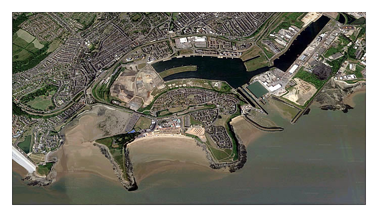 A Google Earth map shows the proximity of Whitmore Bay to the Harbour and Entrance to Barry Docks.