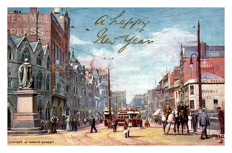 Cardiff, St. Mary's Street - A Happy New Year