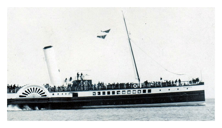 p.s. 'Britannia' of the P. & A. Campbell, White Funnel Fleet photographed by George - Wehrley of 97 Glebe Street, Penarth ' S Wales. - during the period prior to WWI off Penarth.
