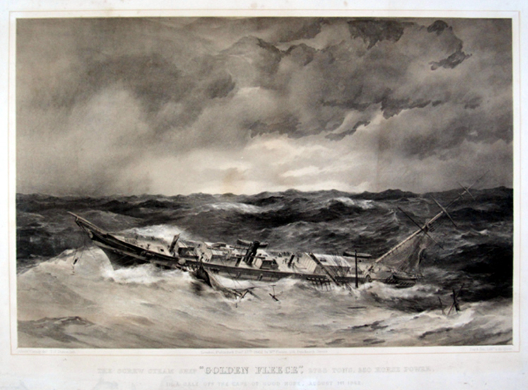 s.s. 'Golden Fleece' - A lithographic print dating from 1862 held within the collections of the Mariners' Museum and Park in the US. This print shows the vessel in distress off the Cape of Good Hope.