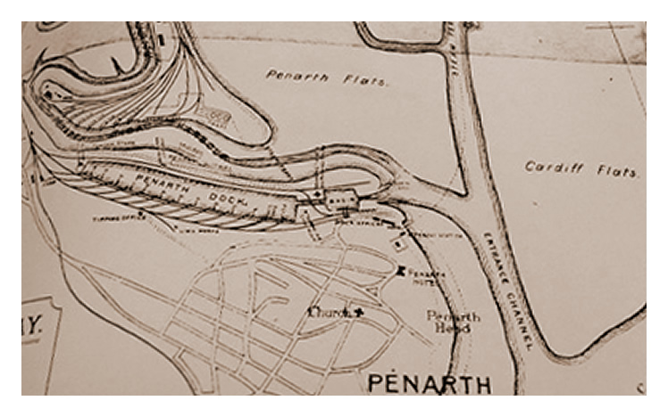 The Penarth Dock & Tidal Harbour in 1893 - part of a plan shown in the The Taff Vale Railway, Penarth Dock and Tidal Harbour, Handbook of General Information. Dock & Harbour Rates.
