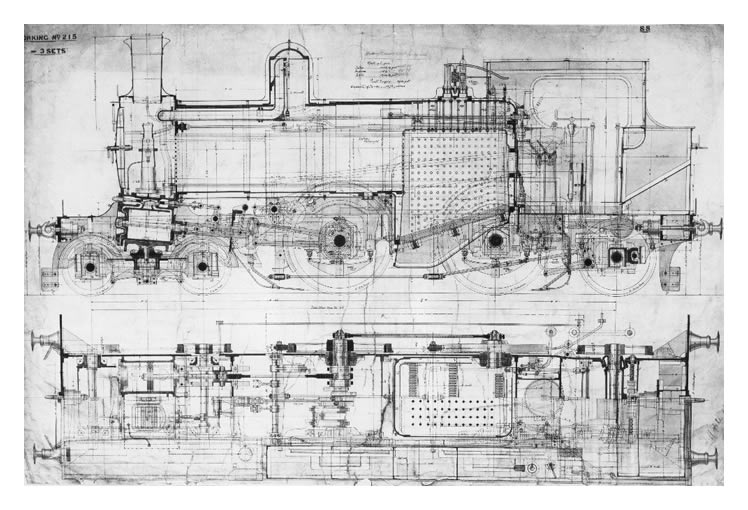 Drawing of TVR 4-4-2-T engines of 1888