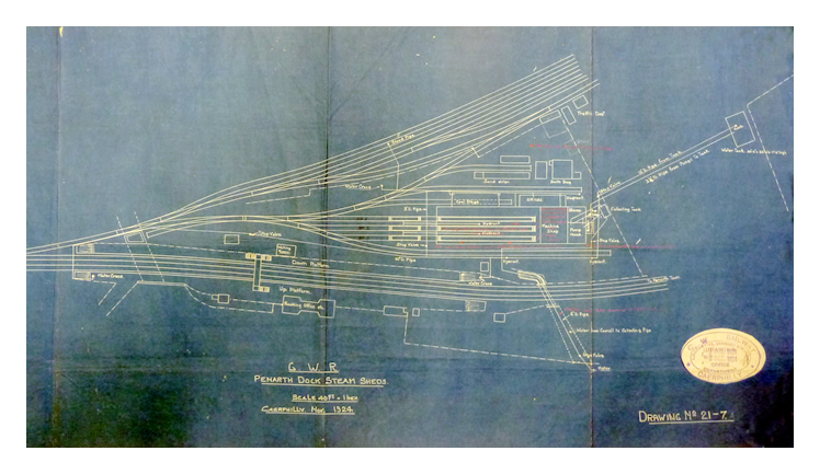1924 : GWR Plan : Penarth Dock Steam Sheds.