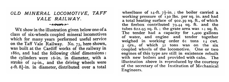 1860 - 'Six-coupled Goods Locomotive No. 75, Taff Vale Ry. as Originally Built.'