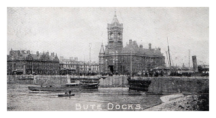 'Bute Docks' - " The Pocket Novelty Card - Just arrived in Cardiff "