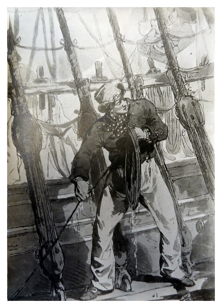 'Sailor heaving the Lead' - by J. A. Atkinson published in 1807.