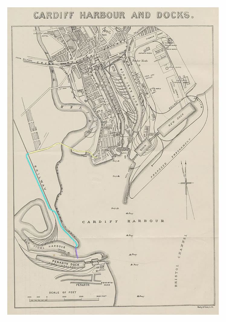 William Turner's 1882 map of Cardiff Harbour and Docks.