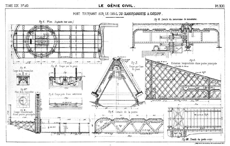 1891 - The Swing Bridge over the Glamorganshire Canal at Cardiff was featured within Le G&eacute;nie Civil - Vol. XIX 