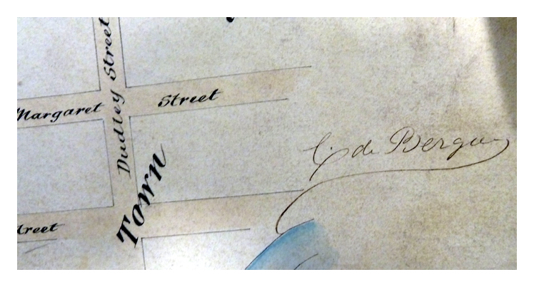 John Hawkshaw, Samuel Dobson and Charles de Bergue (contractor) and is dated 23rd April 1864