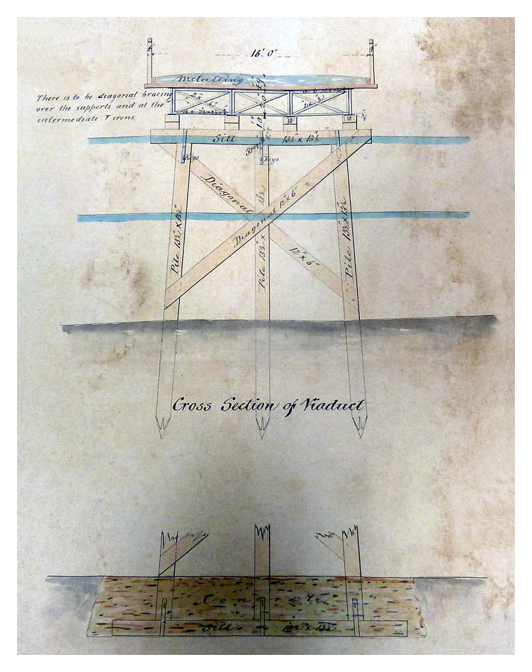 cross section of viaduct - river taff - 1864
