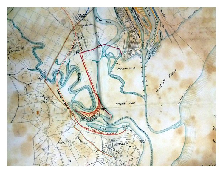 1865 - Taff Vale Railway - Plan of Cardiff and Penarth shewing Railways, Docks and Shipping Places.