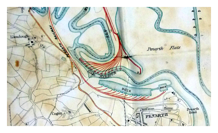 1865 - Taff Vale Railway - Plan of Cardiff and Penarth shewing Railways, Docks and Shipping Places.