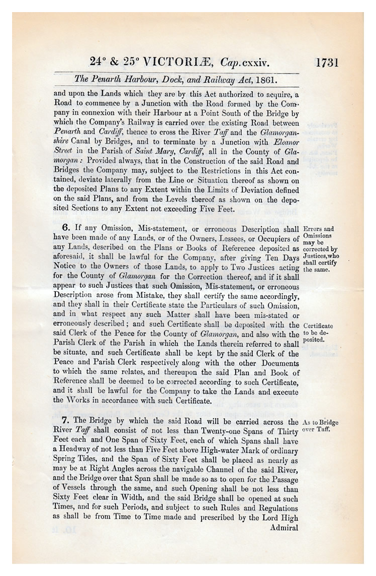The Penarth Harbour, Dock, and Railway Act, 1861.