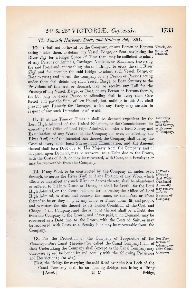 The Penarth Harbour, Dock, and Railway Act, 1861.