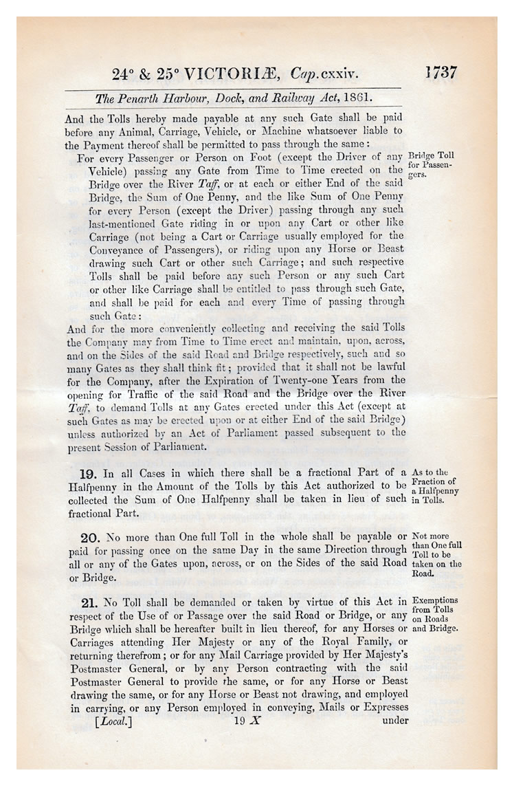 The Penarth Harbour, Dock, and Railway Act, 1861.
