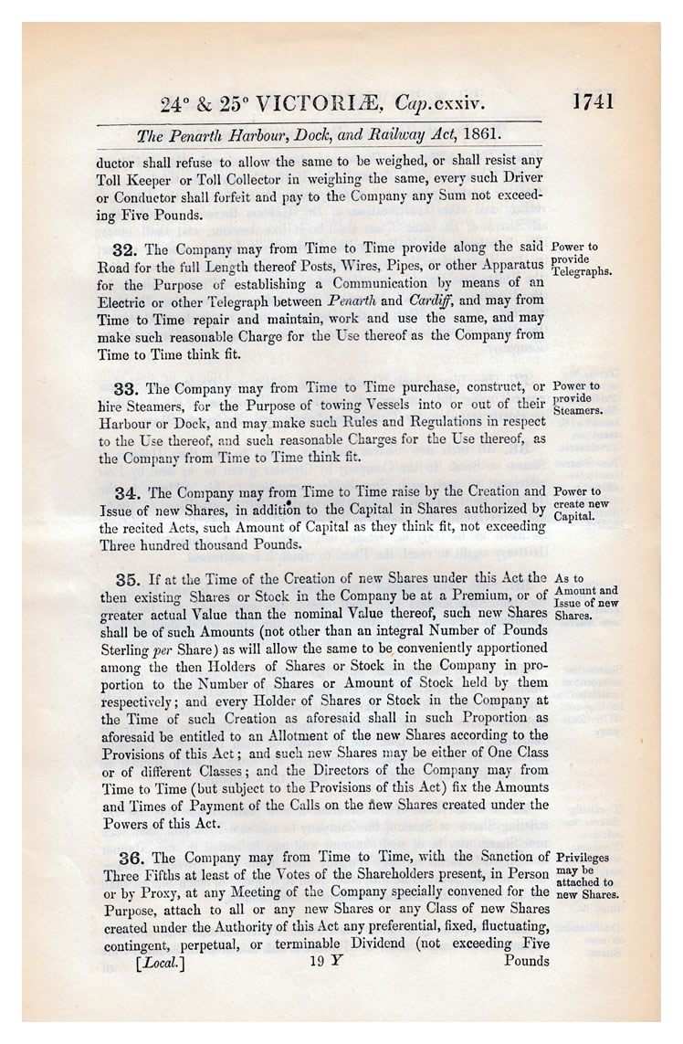 The Penarth Harbour, Dock, and Railway Act, 1861.