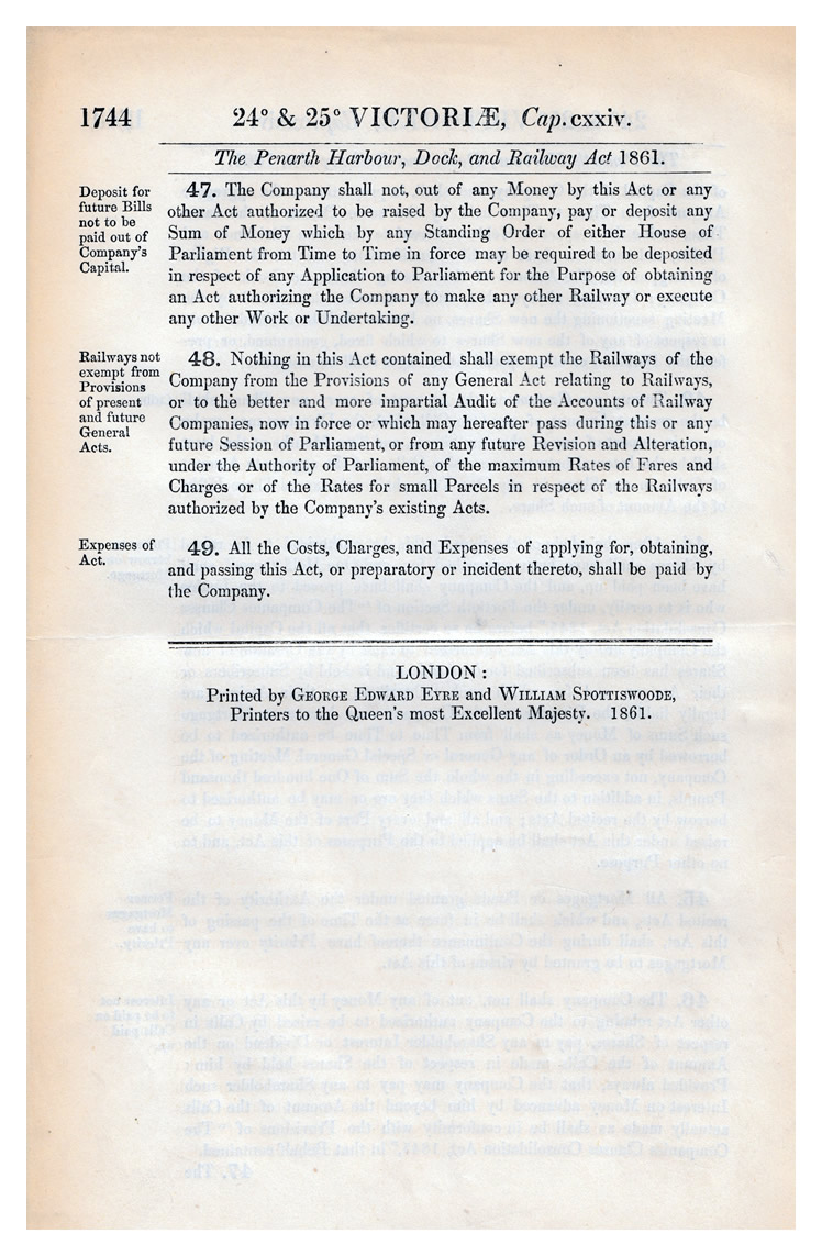 The Penarth Harbour, Dock, and Railway Act, 1861.