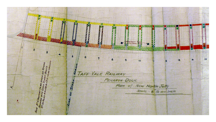 1920-1921 - The GWR drawing of the northern jetty at Penarth Dock indicating the delays and timescale for construction. 